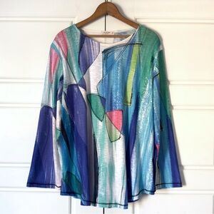 Jess & Jane Artsy Tunic Top Womens XL Watercolor Abstract Colorful Art to Wear